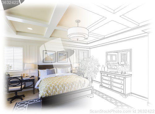 Image of Custom Bedroom Drawing Gradation Into Photograph.