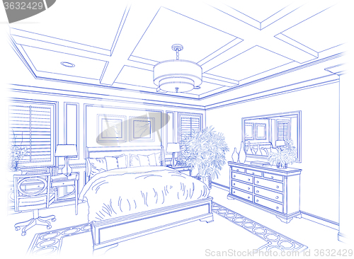 Image of Blue Custom Bedroom Design Drawing on White