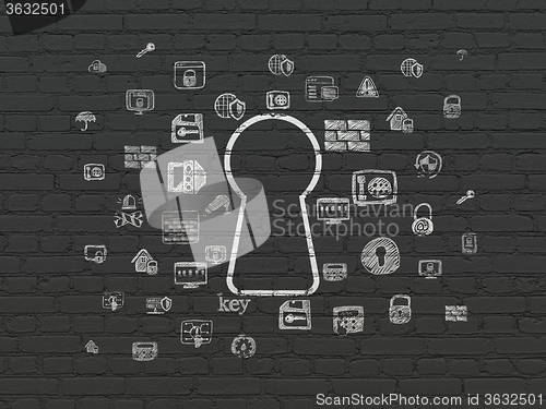 Image of Protection concept: Keyhole on wall background