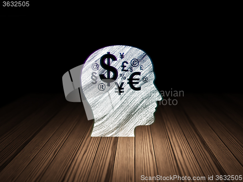Image of Education concept: Head With Finance Symbol in grunge dark room