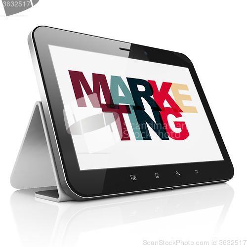 Image of Advertising concept: Tablet Computer with Marketing on  display