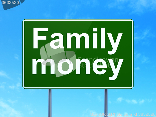 Image of Money concept: Family Money on road sign background