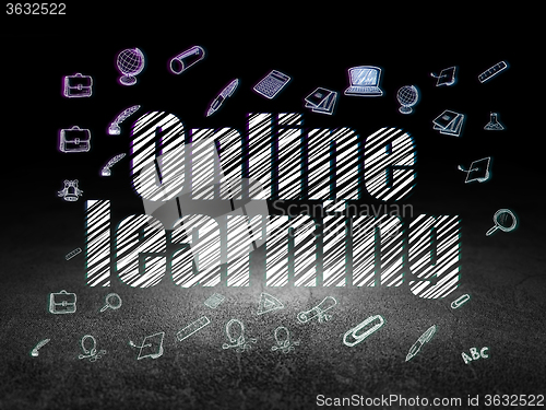 Image of Studying concept: Online Learning in grunge dark room