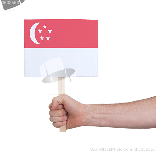Image of Hand holding small card - Flag of Singapore