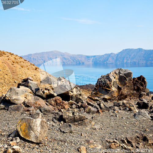 Image of volcanic land in europe santorini greece sky and mediterranean s