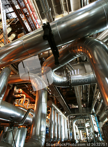 Image of Industrial zone, Steel pipelines, valves and ladders