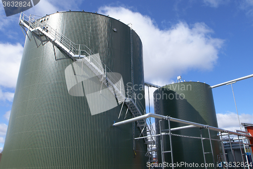 Image of Industrial zone, Steel pipelines, valves and tanks