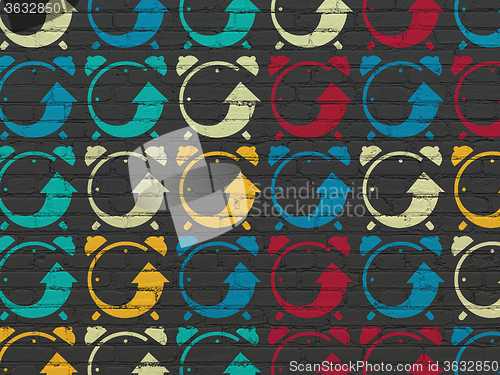 Image of Timeline concept: Alarm Clock icons on wall background