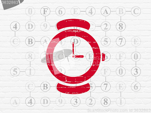Image of Time concept: Watch on wall background