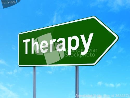 Image of Medicine concept: Therapy on road sign background