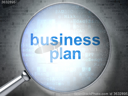 Image of Business concept: Business Plan with optical glass