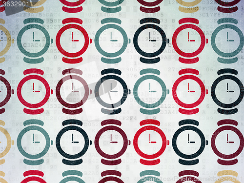 Image of Time concept: Hand Watch icons on Digital Paper background