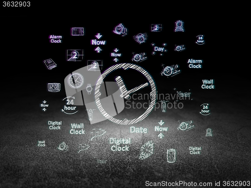 Image of Timeline concept: Clock in grunge dark room