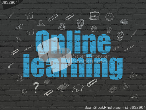 Image of Education concept: Online Learning on wall background