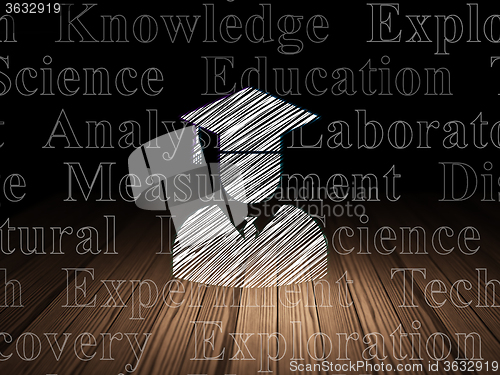 Image of Science concept: Student in grunge dark room