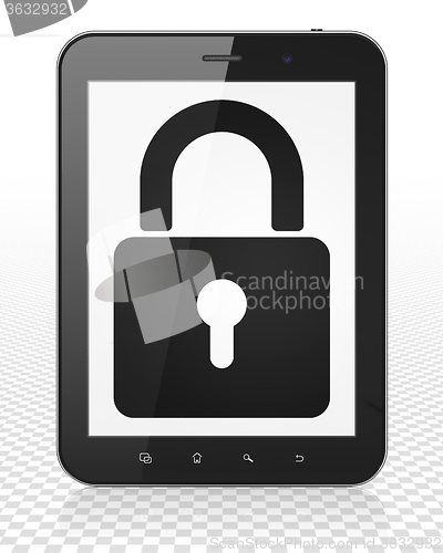 Image of Information concept: Tablet Pc Computer with Closed Padlock on display