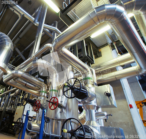 Image of Industrial zone, Steel pipelines, valves and tanks