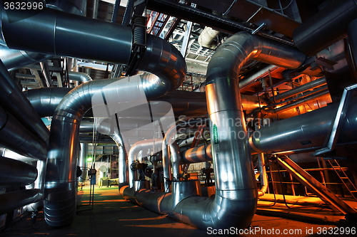 Image of Industrial zone, Steel pipelines, valves and tanks