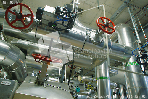 Image of Industrial zone, Steel pipelines, valves and tanks