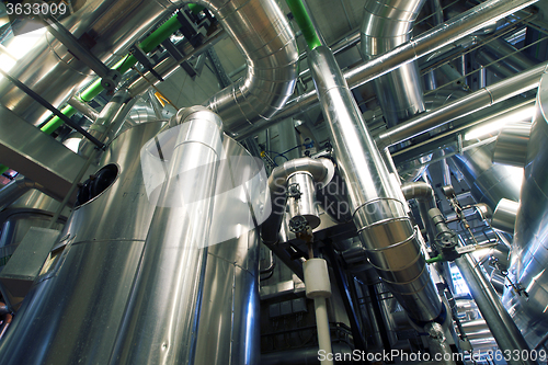 Image of Industrial zone, Steel pipelines, valves and tanks