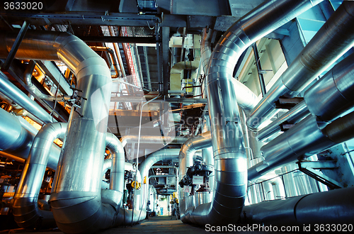 Image of Industrial zone, Steel pipelines, valves and tanks