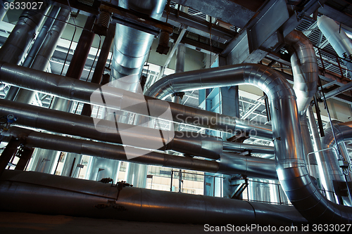 Image of Industrial zone, Steel pipelines, valves and tanks