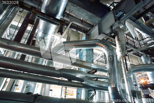 Image of Industrial zone, Steel pipelines, valves and tanks