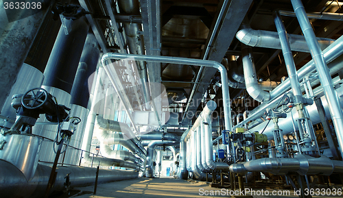 Image of Industrial zone, Steel pipelines, valves and tanks