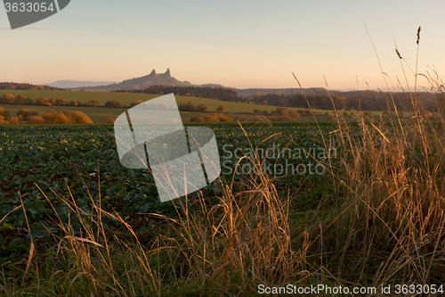 Image of Morning landscape and Trosky Castle, Czech Republic