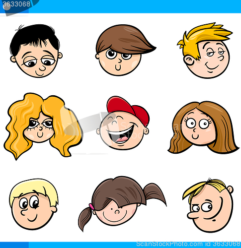 Image of cartoon children faces set