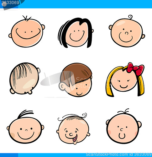 Image of cartoon kids faces set