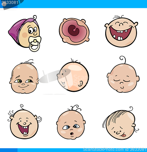 Image of cartoon babies faces set