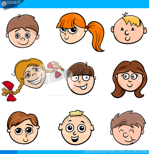Image of cartoon kids characters faces set