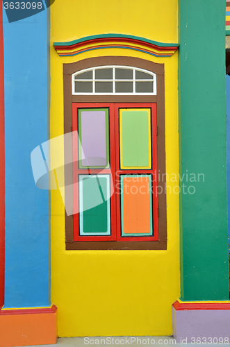 Image of Colorful windows and details on a colonial house in Little India