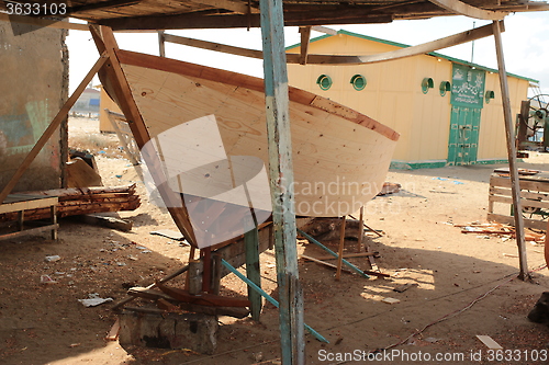 Image of Boat under construction in the shade_6184