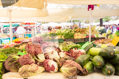 Image of Vegetable market stall.