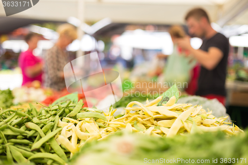 Image of Farmers\' food market stall with variety of organic vegetable.