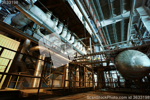 Image of Industrial zone, Steel pipelines, valves and tanks