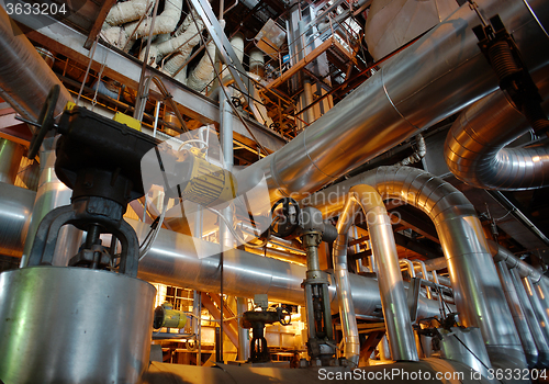 Image of Industrial zone, Steel pipelines, valves and tanks