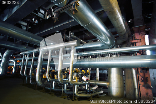 Image of Industrial zone, Steel pipelines, valves and tanks