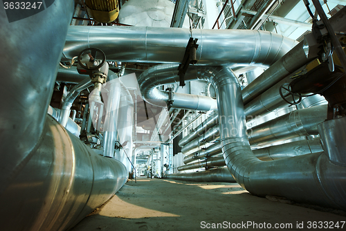 Image of Industrial zone, Steel pipelines, valves and tanks