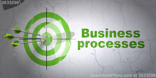 Image of Finance concept: target and Business Processes on wall background