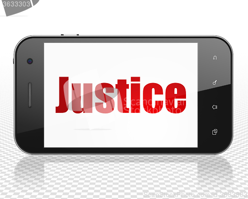 Image of Law concept: Smartphone with Justice on display