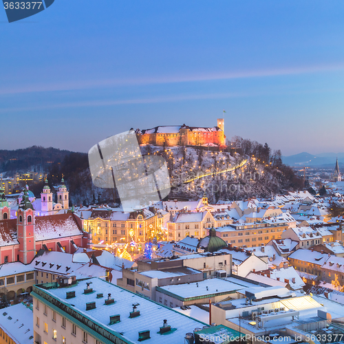 Image of Panorama of Ljubljana in winter. Slovenia, Europe.