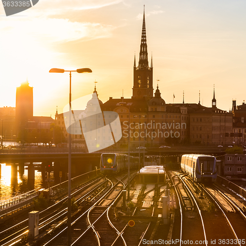Image of Railway tracks and trains in Stockholm, Sweden.