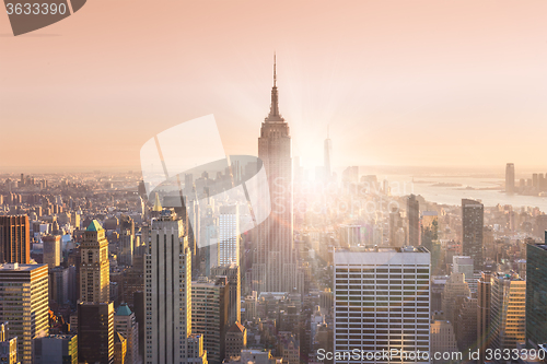 Image of New York City Manhattan skyline in sunset.