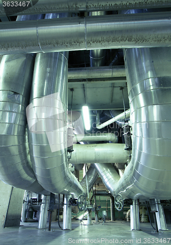 Image of Industrial zone, Steel pipelines, valves and tanks