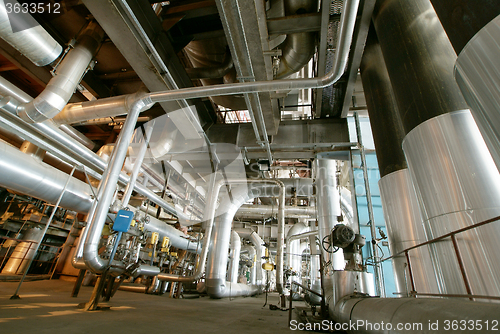 Image of Industrial zone, Steel pipelines, valves and tanks