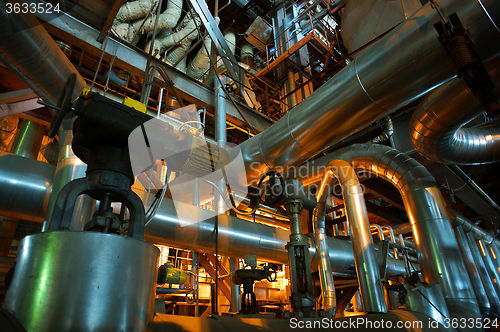 Image of Industrial zone, Steel pipelines, valves and tanks