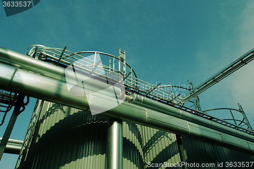 Image of Industrial zone, Steel pipelines, valves and tanks